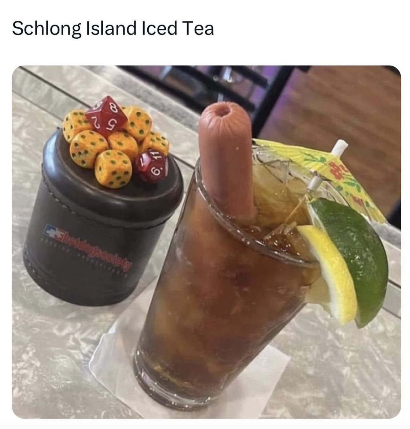 long island iced tea with hot dog - Schlong Island Iced Tea